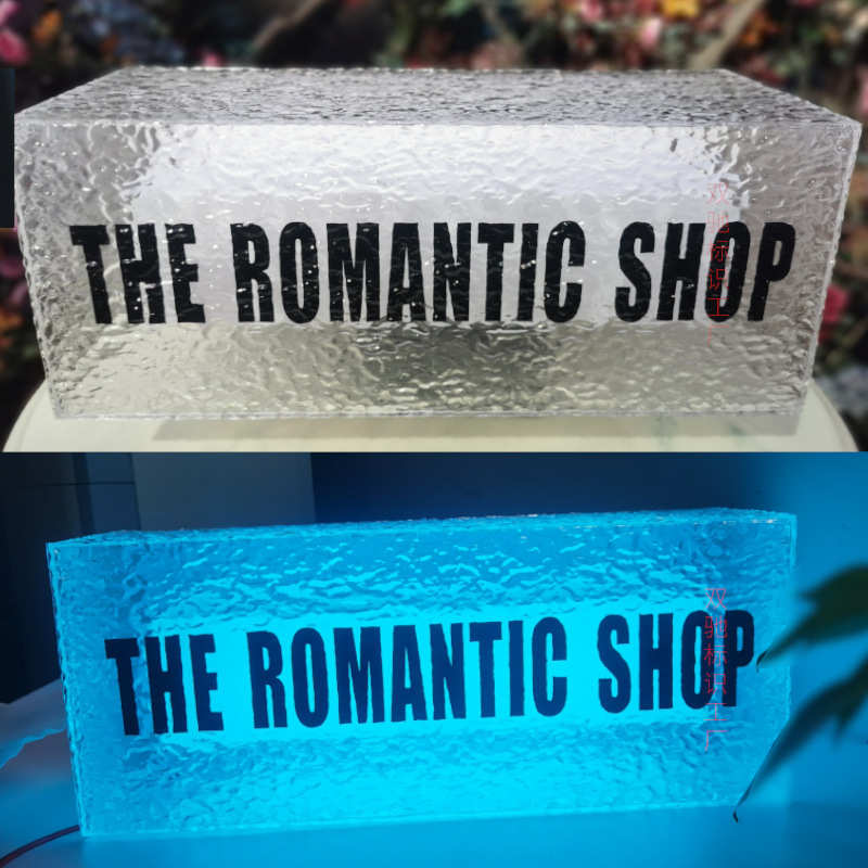 用石头装饰灯箱店铺ins水晶潮流创意纹牌广告牌透明韩式招牌发光