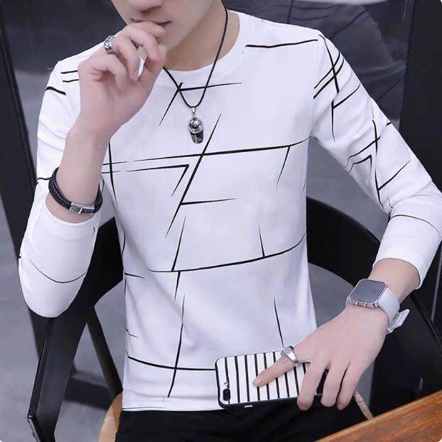 男士长袖t恤圆领春秋季2025新款修身潮流纯棉卫衣薄款高端打底衫