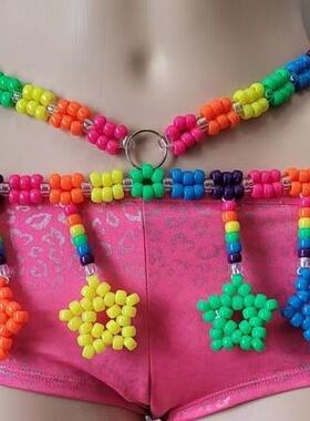 Handmade bead waist chain, colorful pentagram pendant