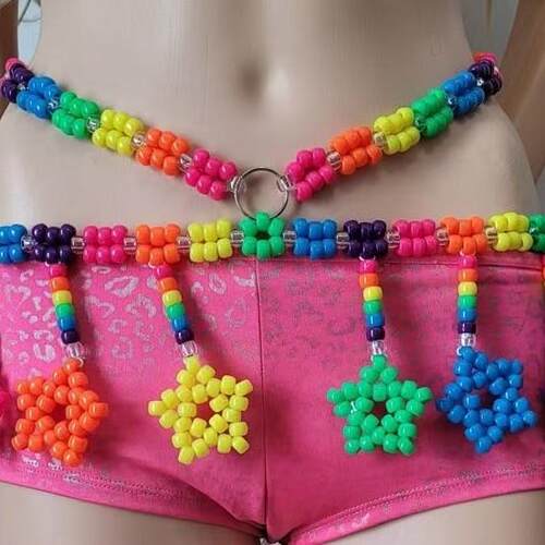 Handmade bead waist chain, colorful pentagram pendant