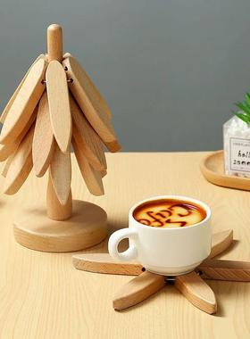 4PCS Tree Design Stand Wooden Trivets Decorative Anti Scald