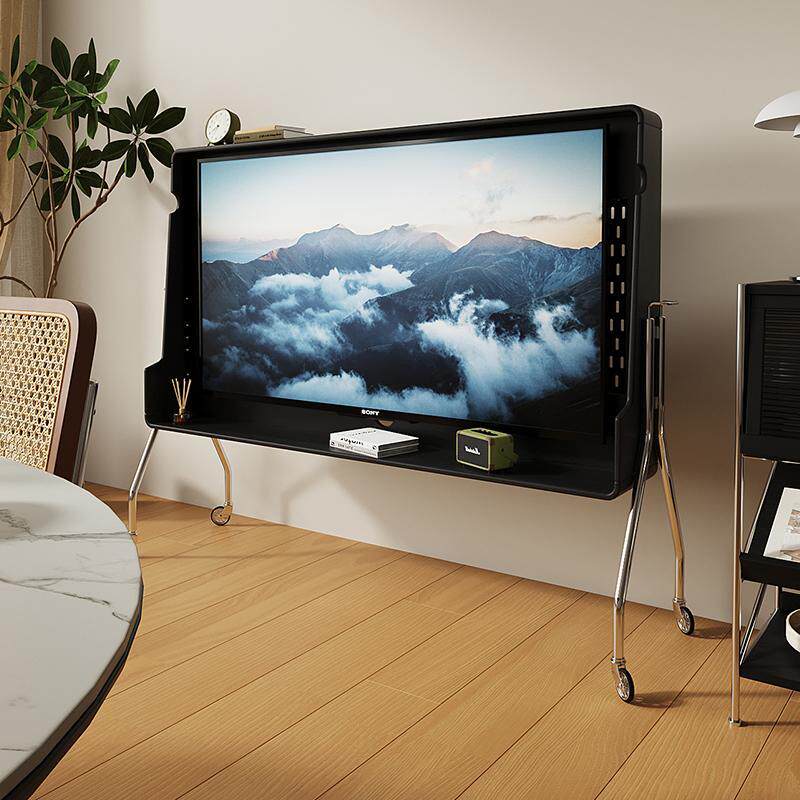 小户型实木可移动电视柜卧室电视机支架客厅不锈钢带轮电视支架