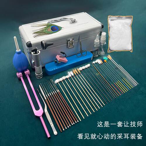 贰哥采耳工具全套技师专用掏耳朵鹅毛棒挖耳勺采耳灯工具套组箱子