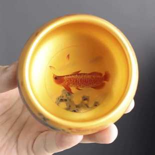 九龙鱼金主人杯大师纯手工鎏金杯家用礼品茶杯高档单杯养生金茶盏