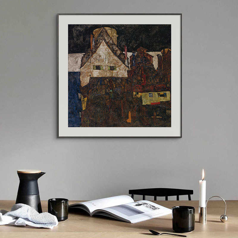 席勒名画小众复古艺术画欧式建筑客厅装饰画金属框餐厅壁画挂画图片