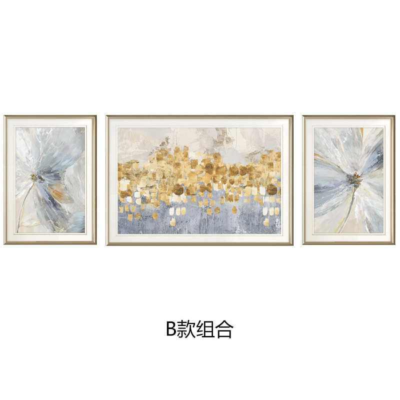抽象画现代三联画轻抽象画沙发简约美客厅美式装饰画花卉简背景奢