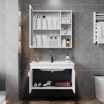 加厚太空铝蜂窝铝室柜组瓷洗手洗合漱台陶一体盆挂墙710式吊柜单