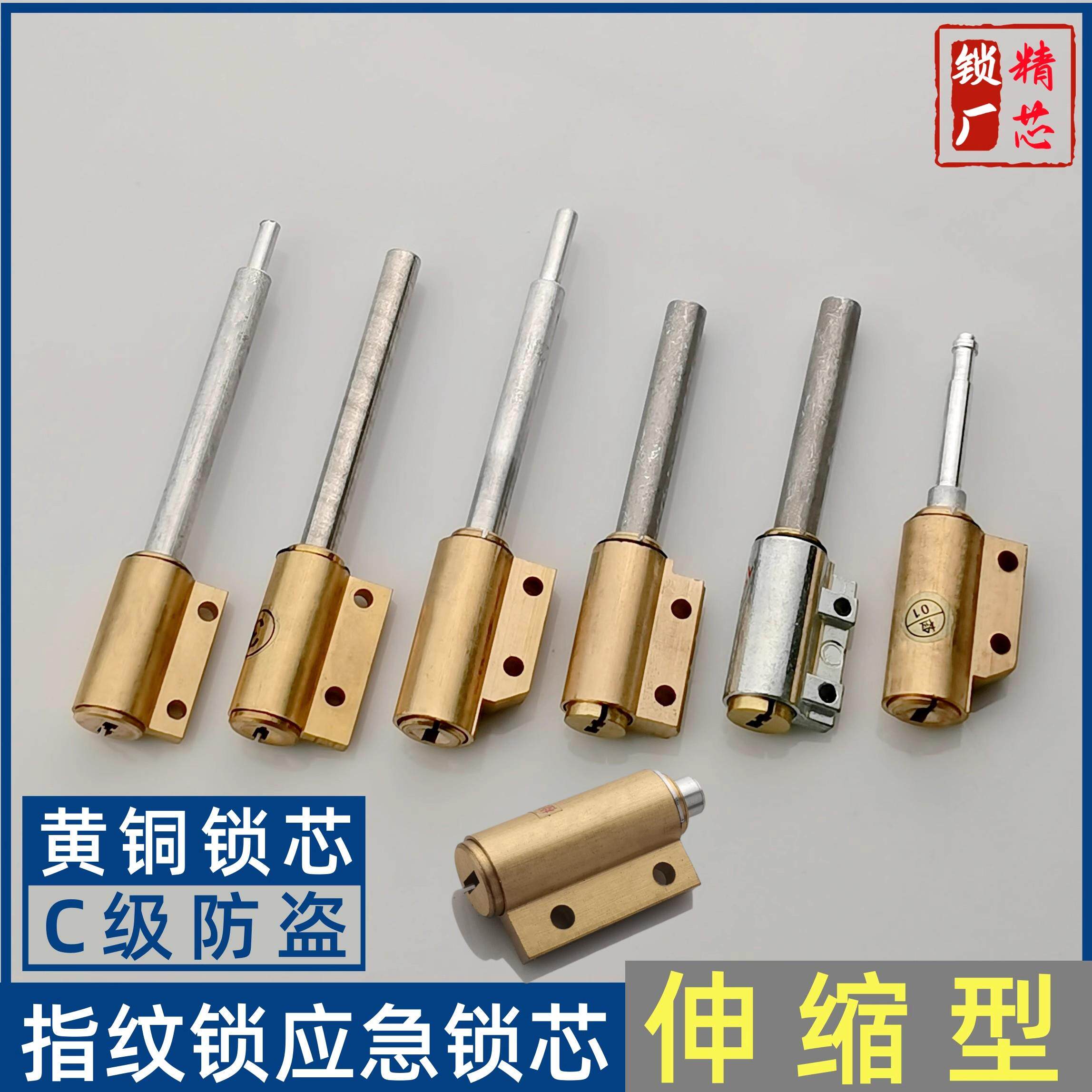 指纹锁伸缩杆备用锁芯下插芯假插芯双孔固定应急全铜C级防盗锁芯
