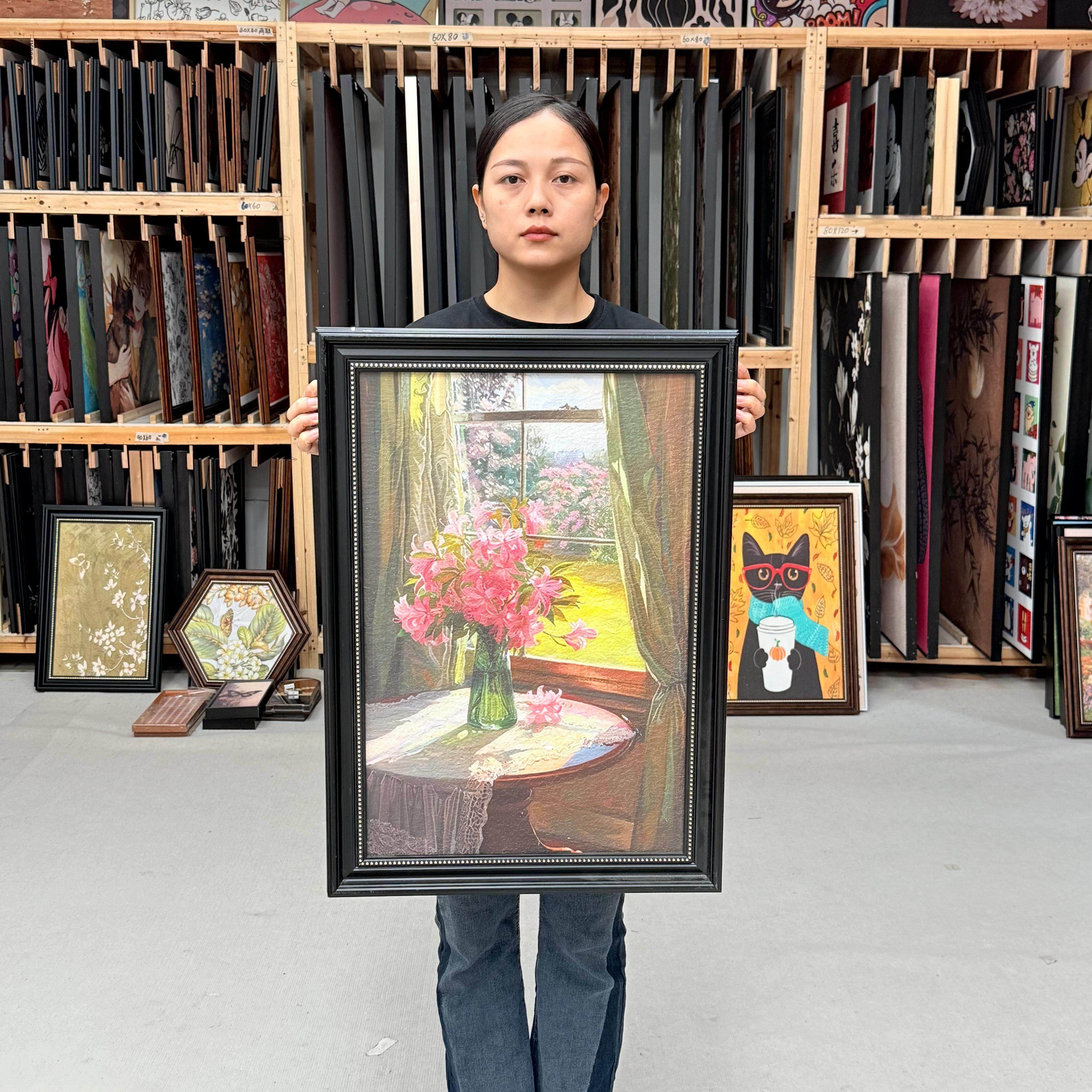 窗边花语 法式复古客厅装饰画小众高级感挂画E022卧室花卉画5070