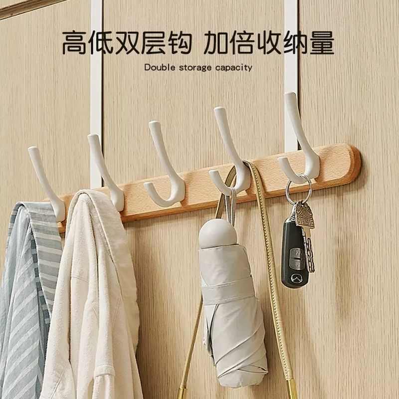 免打孔白榉木门后挂钩挂衣架卫生间衣服厕所浴室墙上衣帽玄门入户