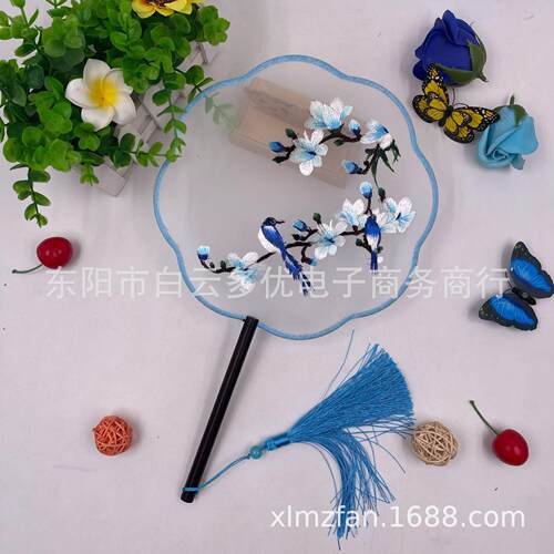 苏绣团扇刺绣汉服旗袍古风儿童双面绣古扇刺绣扇子舞蹈扇专用送礼