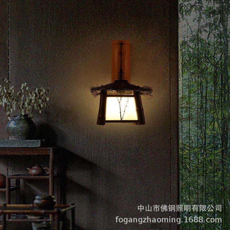 跨境竹艺壁板壁灯酒店民宿走廊过道楼梯复古田园古风装饰设计灯笼