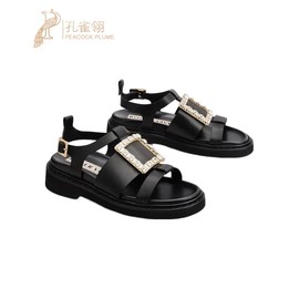 Roger Vivier/罗杰·维维亚女鞋牛皮鞋面闪钻饰扣后跟扣带凉鞋