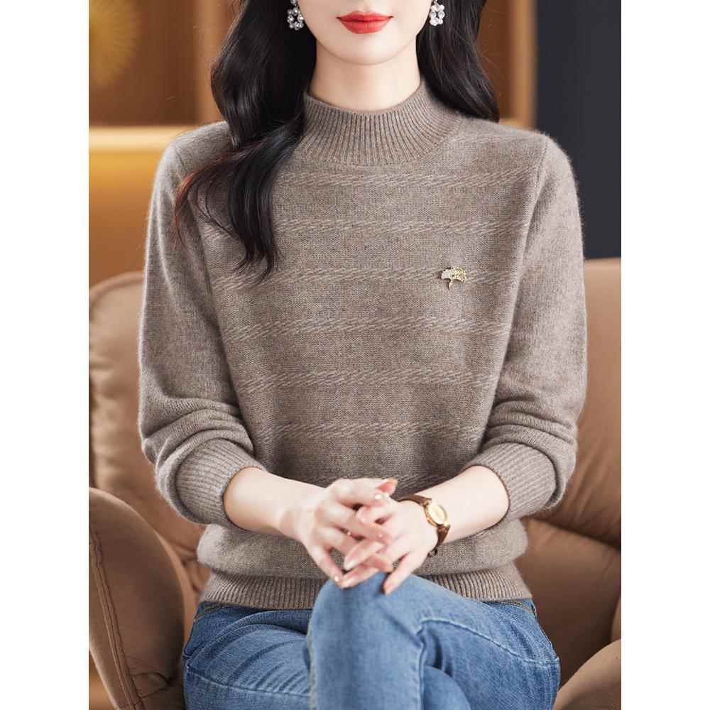 纯羊毛打底衫女内搭半高领妈妈毛衣秋冬2024新款加厚保暖上衣