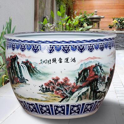 陶瓷鱼缸锦鲤荷花睡莲庭院大缸景德镇手绘青花特大号门海水缸