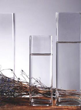 龙柳专用花瓶落地大花瓶高款加厚方形玻璃方口直筒304050cm高花瓶