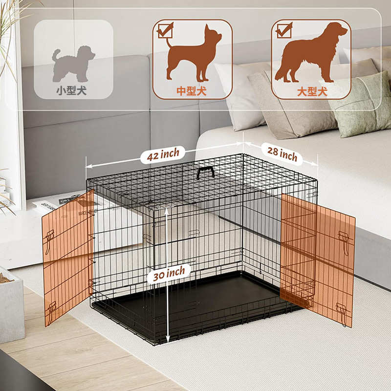 工厂供应折叠狗笼猫笼大型中型犬加粗铁笼折叠笼狗屋猫窝别墅
