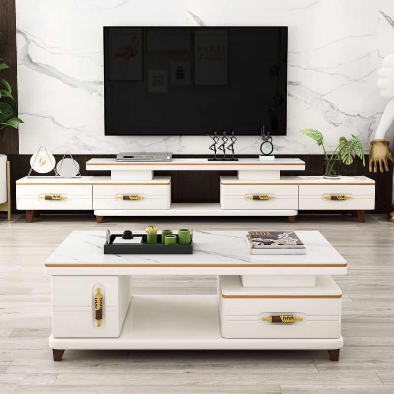 客厅现代大理石茶几电视柜组合大小款套装北欧高档岩板茶桌影视柜