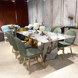 意式不锈钢餐桌椅子组合轻奢客厅，家用餐椅大理石现代设计师款家具