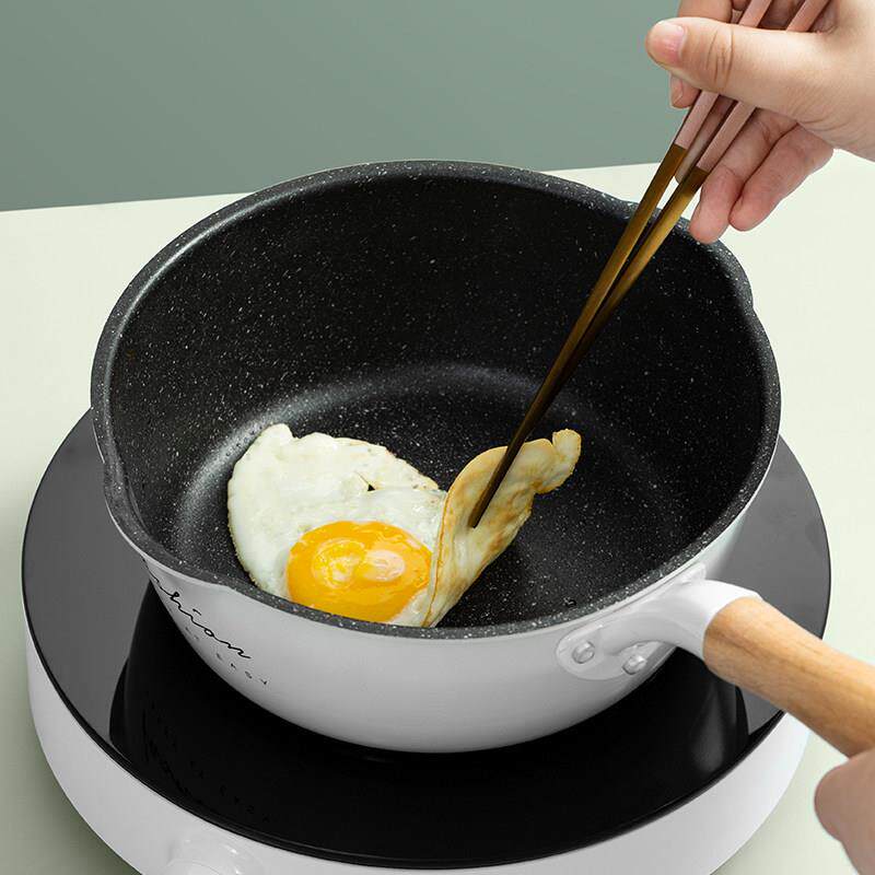 20cm麦饭石平底深煎锅小号不沾锅煎炒两用白色一人炒菜电磁炉通用