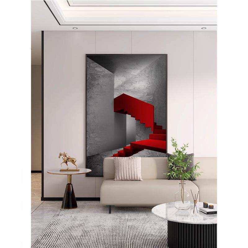 新款直销现代装饰画简约红色建筑艺术客厅背景墙壁画入户玄关抽象