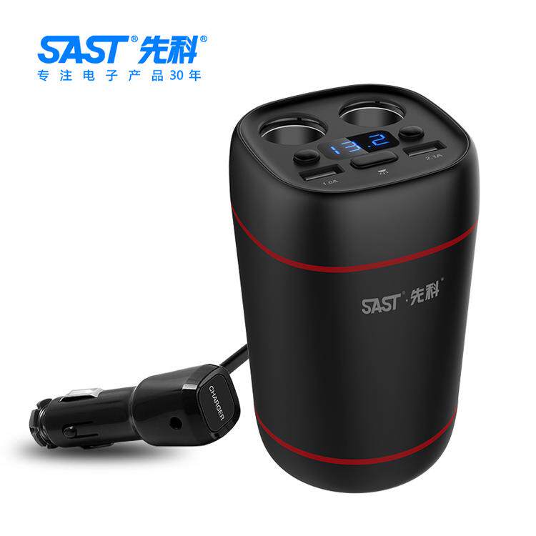 车载充电器多功能车充带LED灯汽车点烟器双usb转换接口AY-T63
