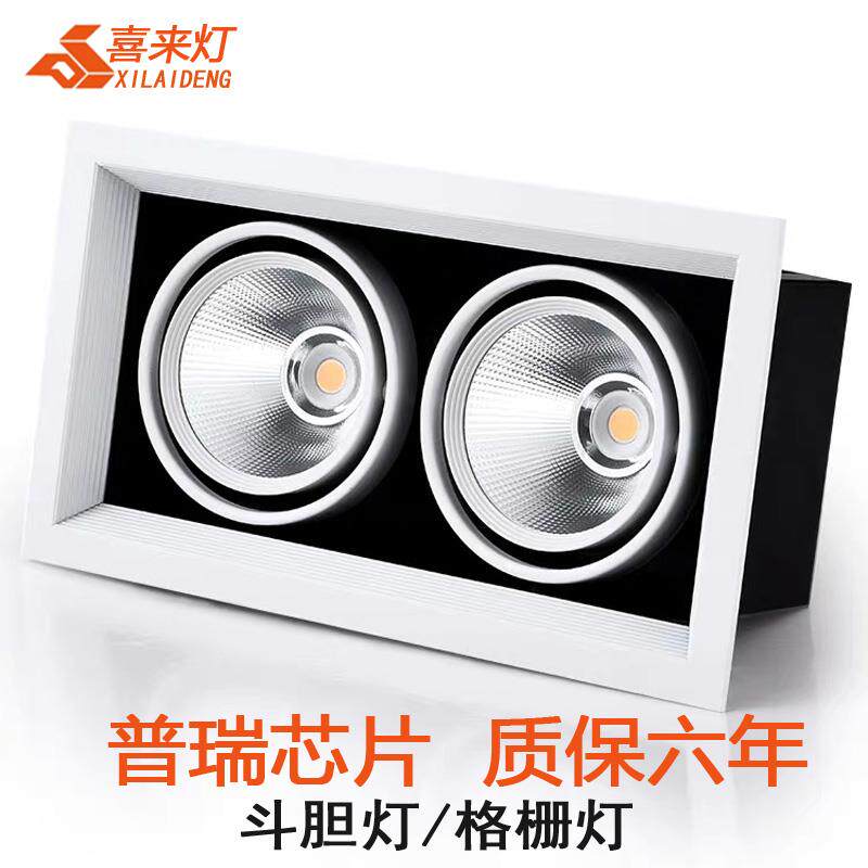 led斗胆灯双头射灯cob格栅射灯三头7W10w12W方形筒灯豆胆灯嵌入式