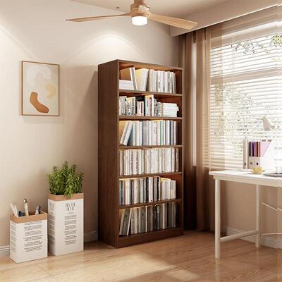 书柜整面墙落地靠墙置简易胡UFA桃木储物收柜放纳家用多层书书架