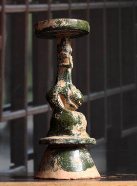 陶瓷灯座汉绿釉灯台摆件彷古陶瓷中式家居装饰收藏艺术品一道釉