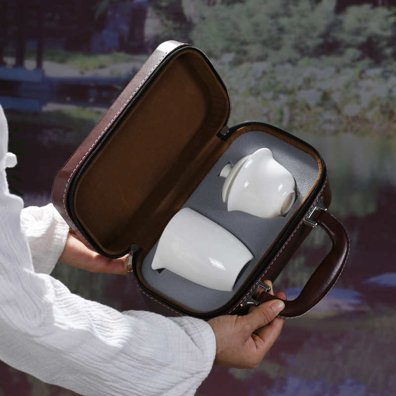 德化白瓷盖碗旅行茶具套装便携户外旅游功夫茶具商务活动伴手礼品