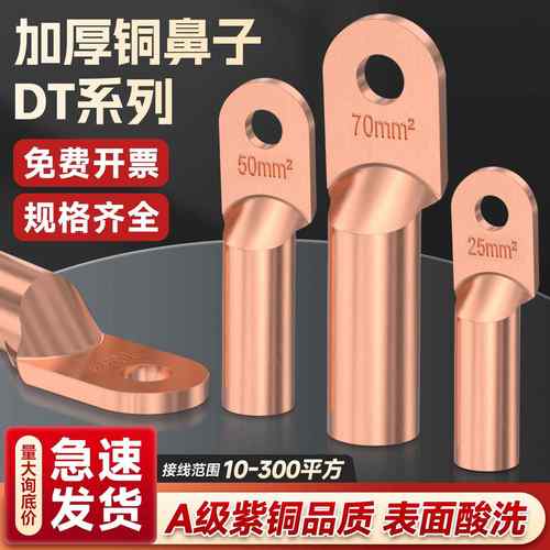 DT铜鼻子铜接头紫铜镀锡接线端子堵油线耳鼻子10/16/25/35/50平方