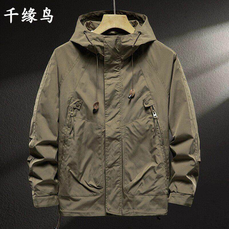 高端户外运动男款冲锋衣新款春秋外套连帽工装保暖风衣飞行员夹克