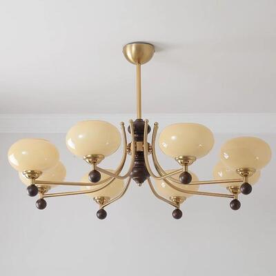 全铜法式中古vintag客厅柿子吊灯美式复古轻奢胡桃木色卧室餐厅灯