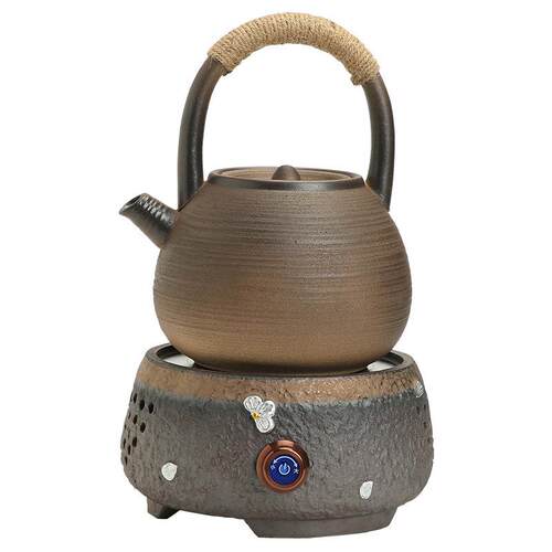 古早烧电陶炉家用煮茶炉烧水炉粗陶耐高温办公提梁壶煮茶器套装