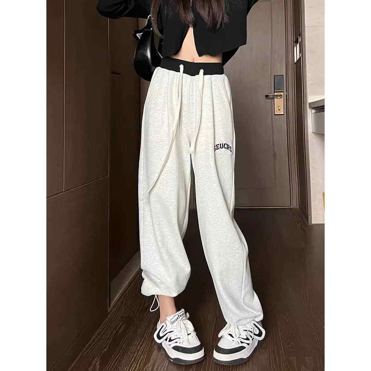 2025夏季新款抽绳运动裤女休闲 直筒小个子美式束脚宽松阔腿卫裤