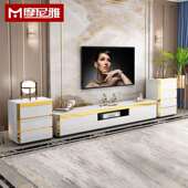 现代轻奢电视柜钢化玻璃面客厅不锈钢镀金1.62.4米大小户型视听柜