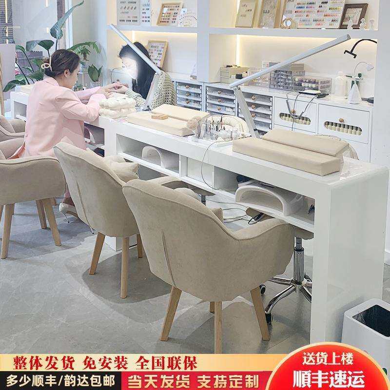 日式美甲桌子单人双人三人凹槽收纳盒吸尘器实木烤漆美甲台美甲桌
