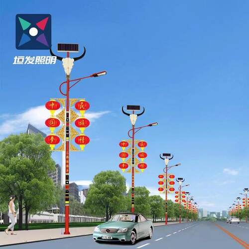 户外6米新农村仿古太阳能庭院灯中式回纹LED路灯景观灯智能感应