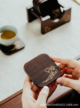 黑檀木杯托杯垫茶托隔热防烫功夫茶具茶道配件