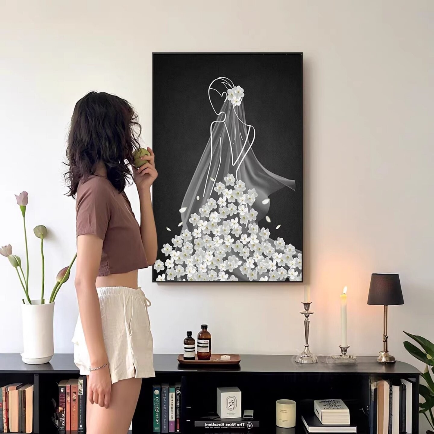 现代简约玄关装饰画抽象人物沙发背景墙挂画高级感黑白客厅落地画