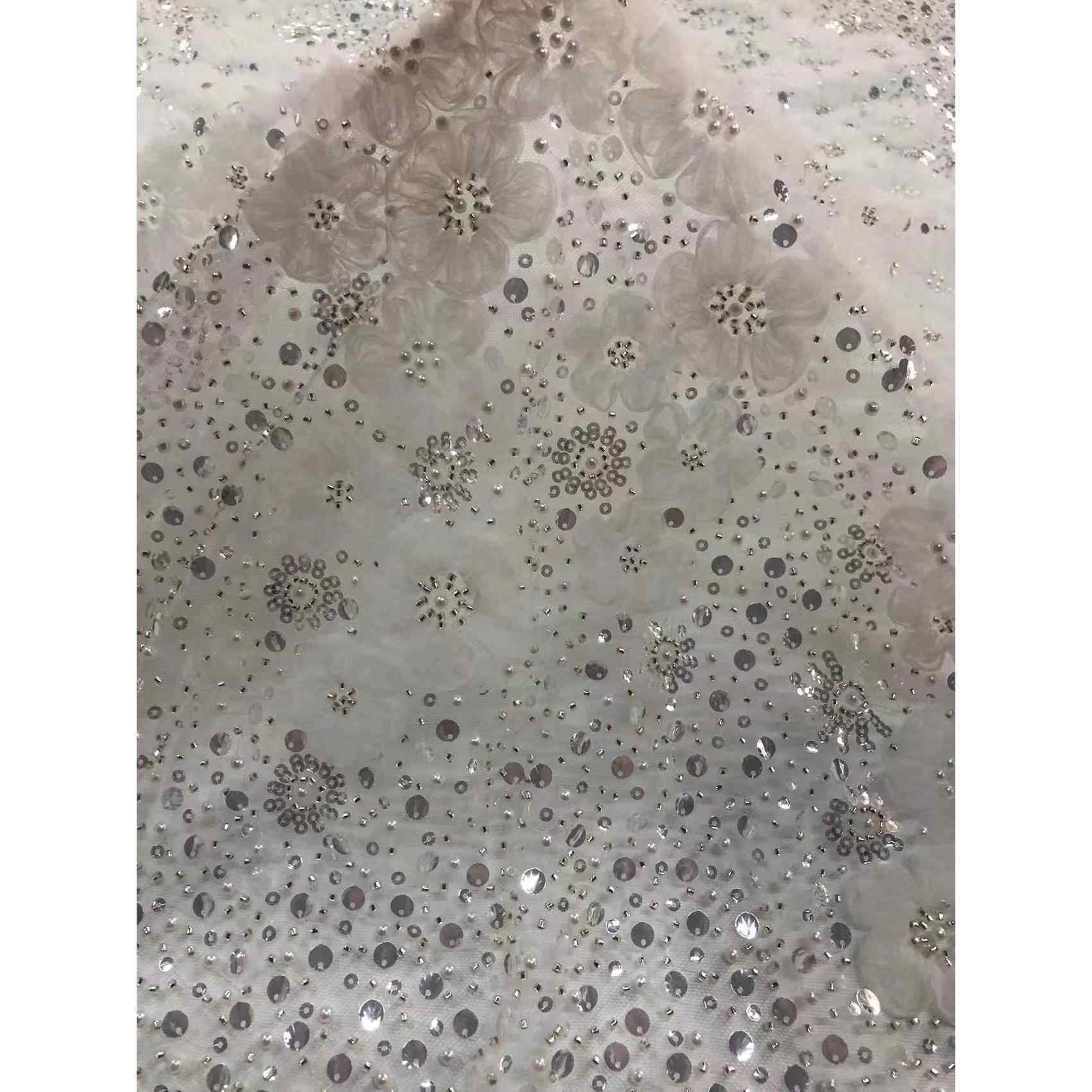 爆款盘带泡珠银珠亮片绣 仙女风 婚纱礼服仙女裙舞台时装珠绣面料