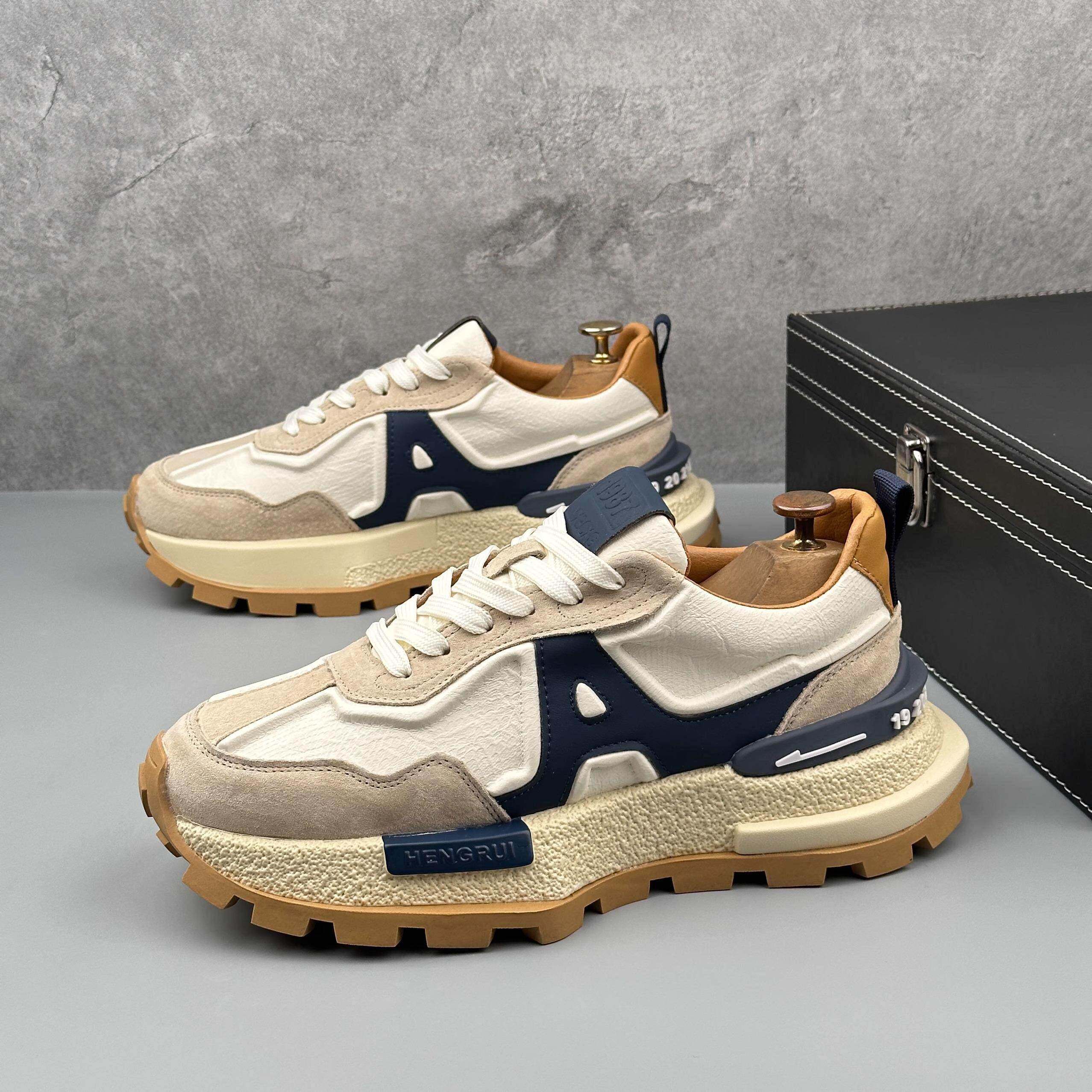 欧美厚底阿甘鞋男春秋真皮增高运动休闲鞋2025新款个性时尚老爹鞋