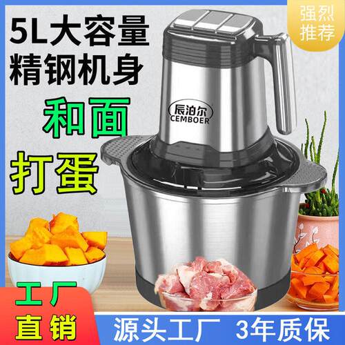 辰泊尔5L绞肉机家用不锈钢电动绞陷 打肉和面一体机 蒜蓉切丝碎菜