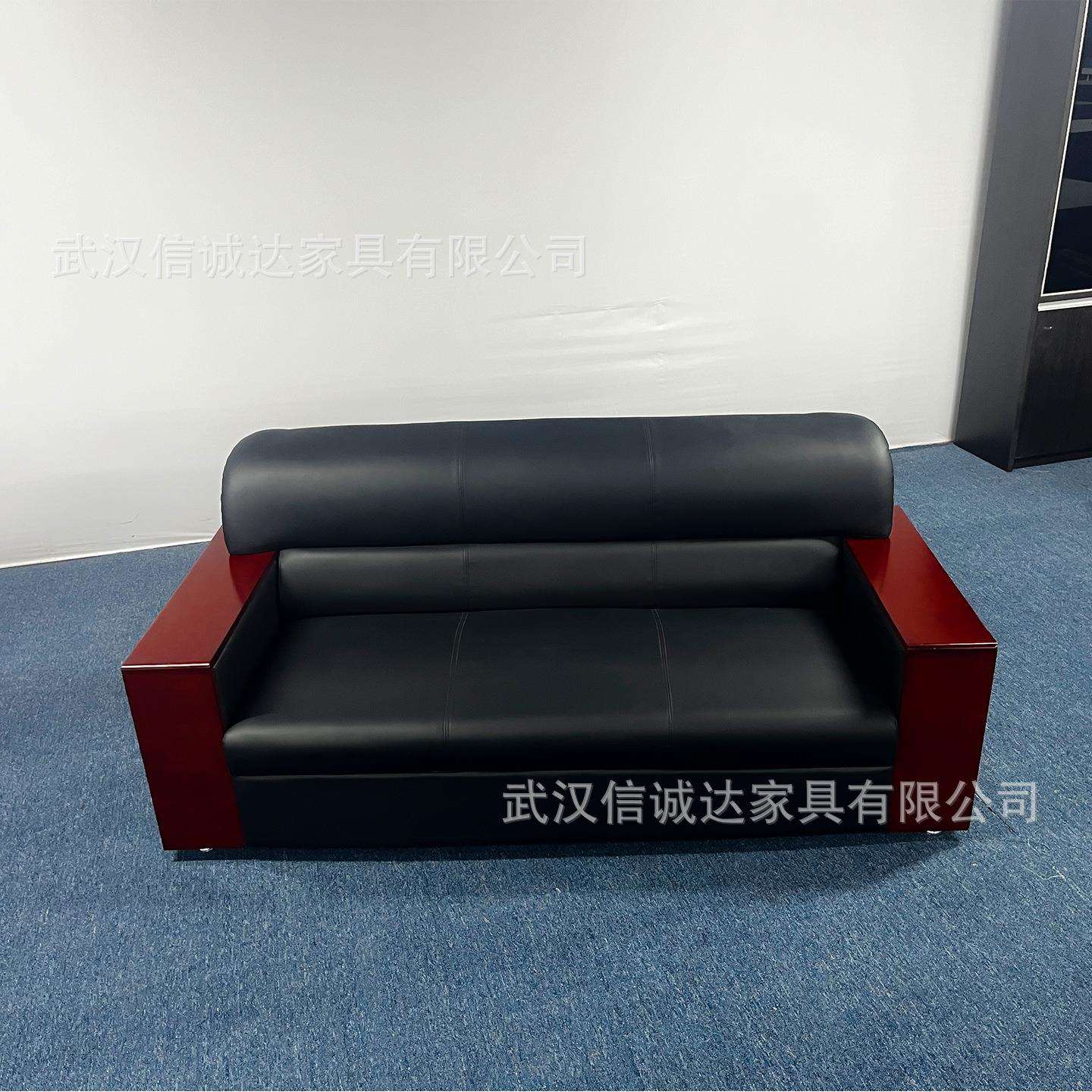 武汉商务休息接待单人三人单位黑色皮质办公沙发商务办公沙发轻奢