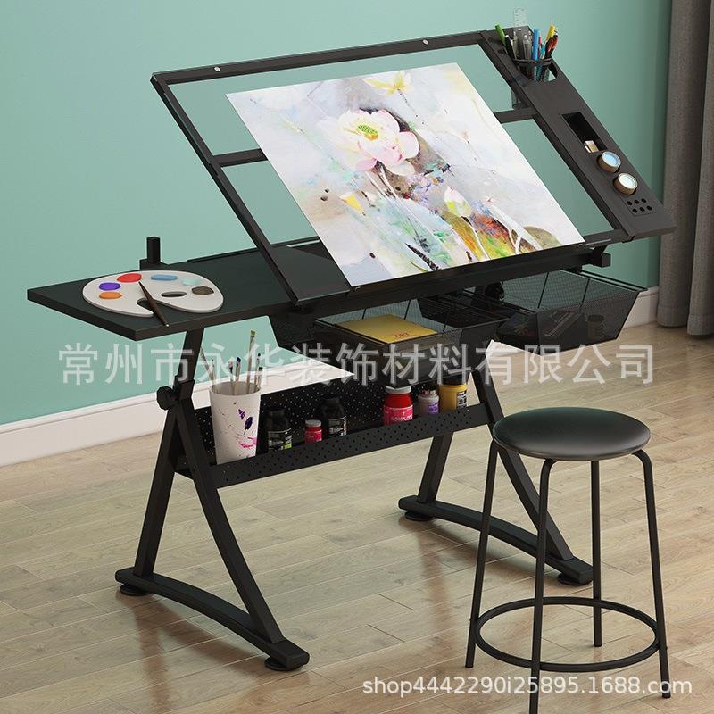 玻璃可升降绘画桌绘图书画画图画画美术电脑设计师书桌工作台桌子