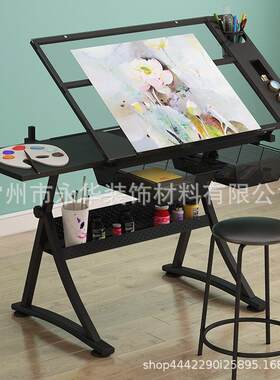 玻璃可升降绘画桌绘图书画画图画画美术电脑设计师书桌工作台桌子
