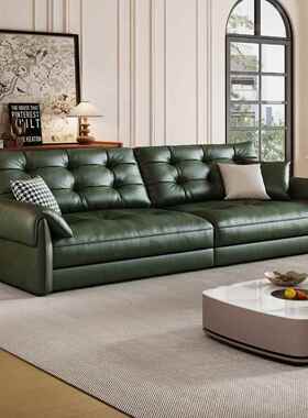 价TXP2意式极简复古沙发客中古风美式轻奢墨绿色直销