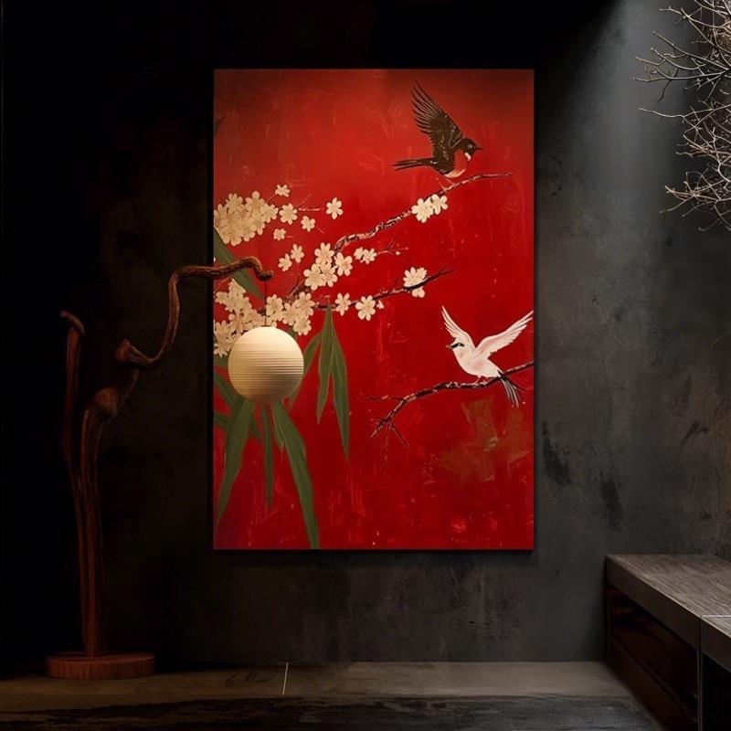 玄关装饰画书房东方美学艺术入户电表箱遮挡挂画茶室背景墙漆画