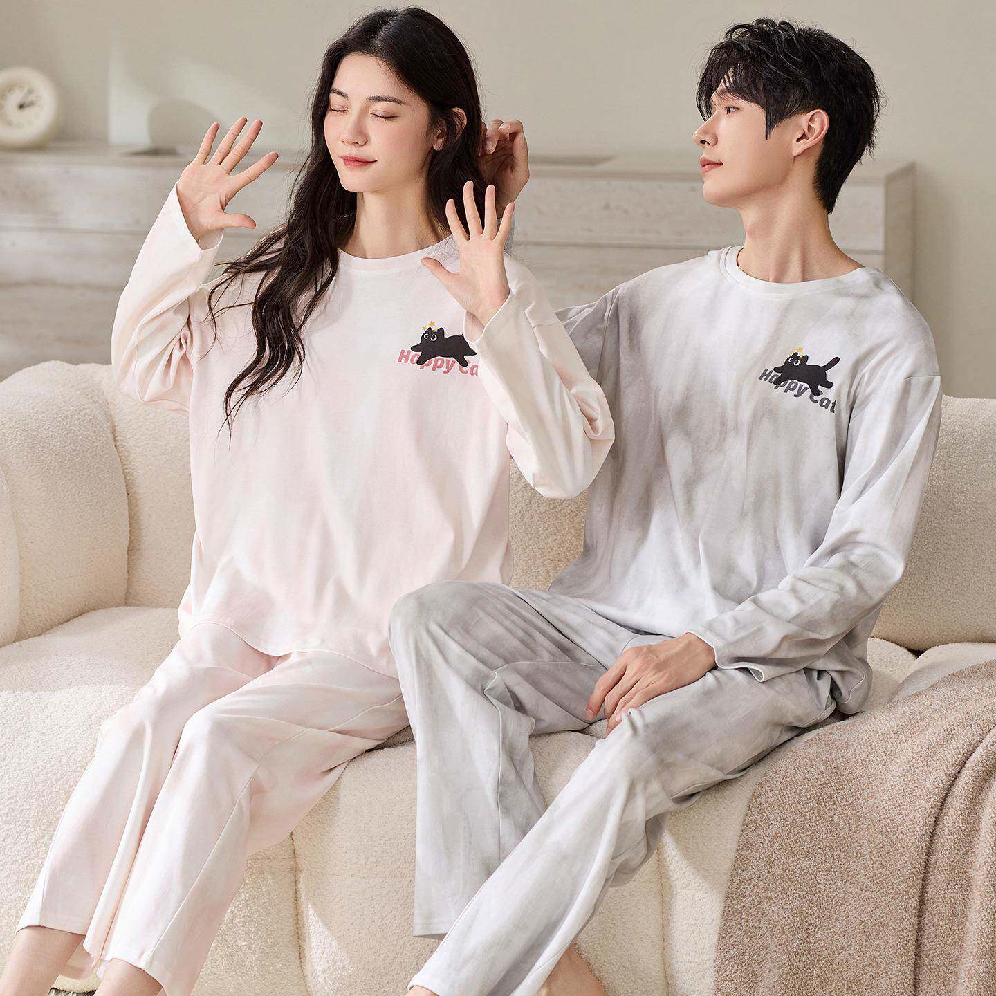 秋季新品跨境爆款韩式爽棉拉架情侣睡衣套头长袖长裤男家居服