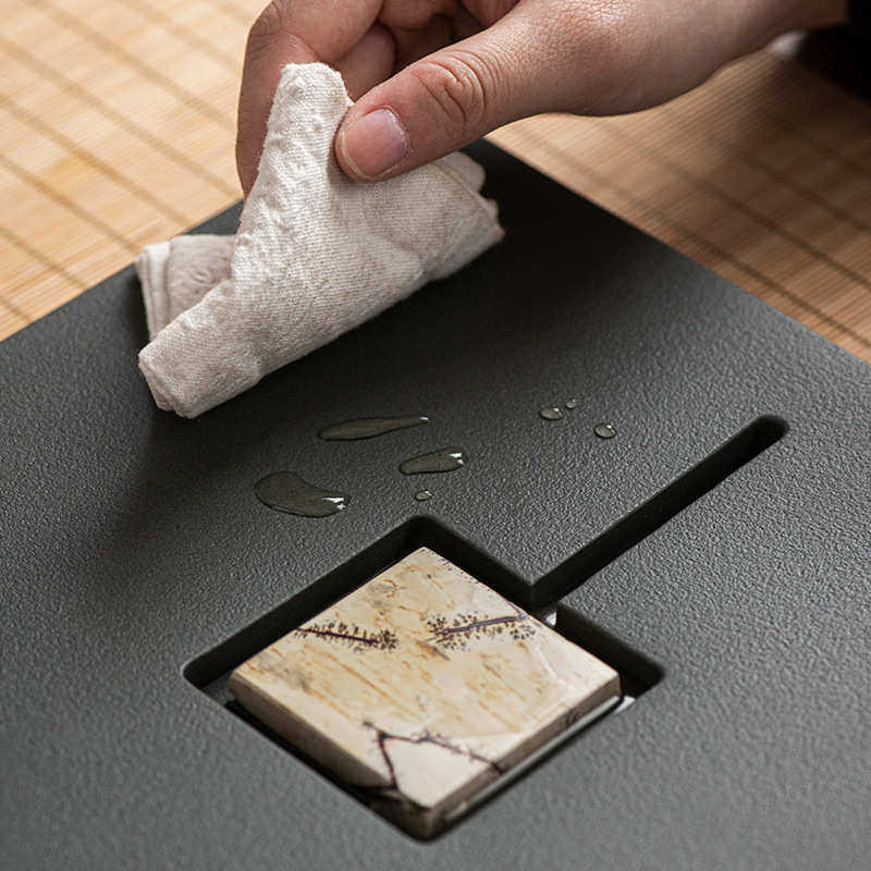 乌金石茶盘高档轻奢家用办公室石头排水茶台石板功夫茶具石盘